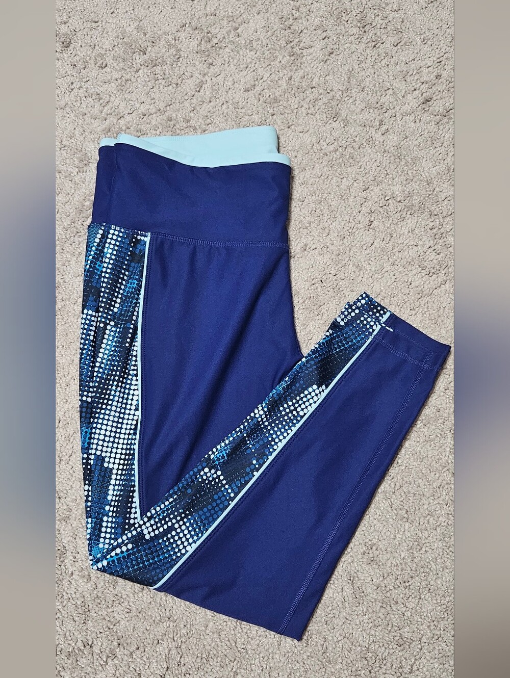 Xersion Navy and Light Blue Girls' Athletic Leggings with Side Print Panel